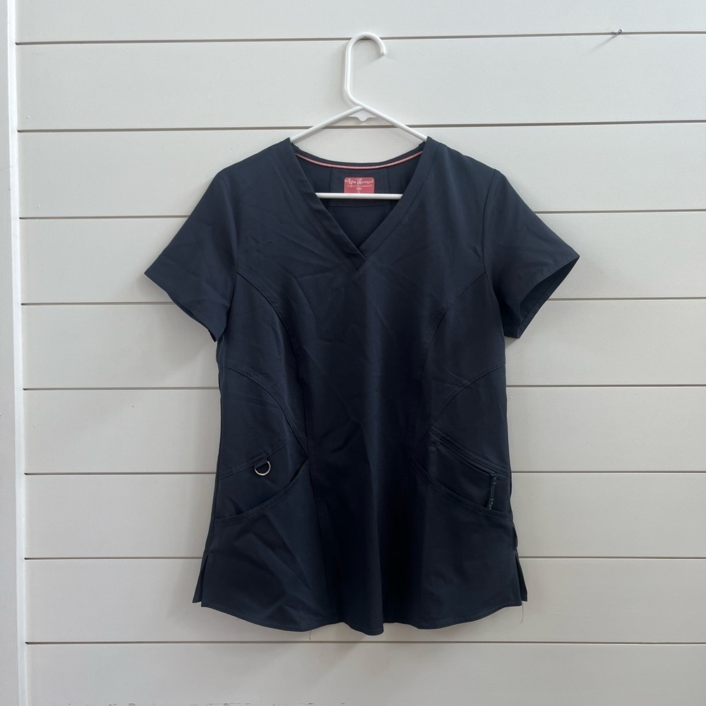 Gray Fitted Short Sleeve Scrub Top